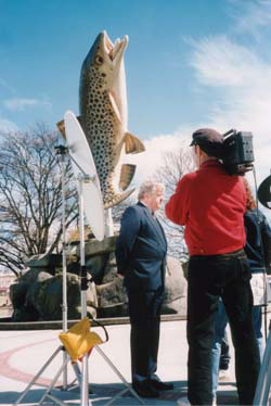 Leon Narbey films an interview in Gore